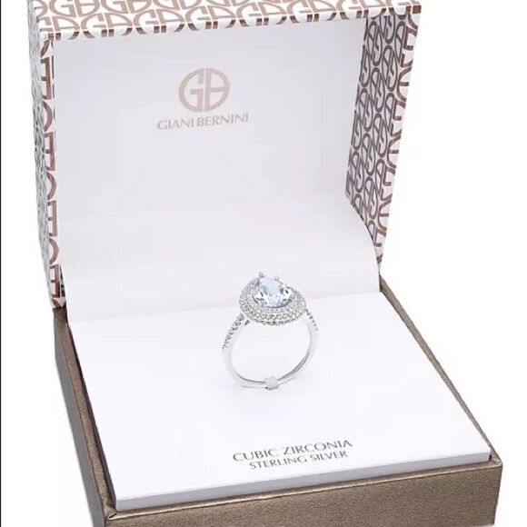 NWT Giani Bernini Cubic Zirconia Pear Double Halo Ring in Sterling Sliver - Picture 3 of 4